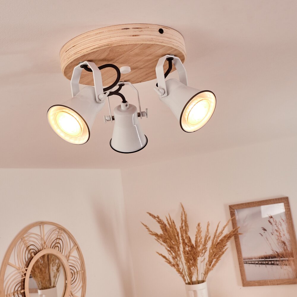 Skodsbol Plafondlamp Hout licht, Wit, 3-lichts