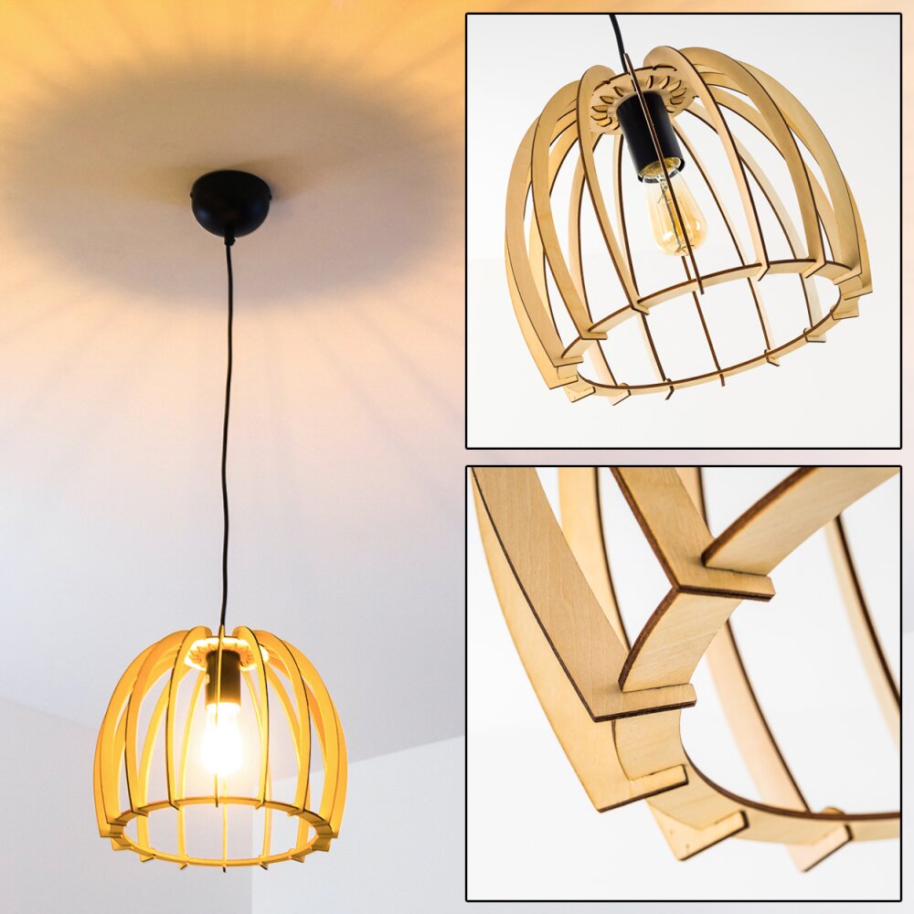 Wutt Hanglamp Hout licht, Zwart, 1-licht main product photo