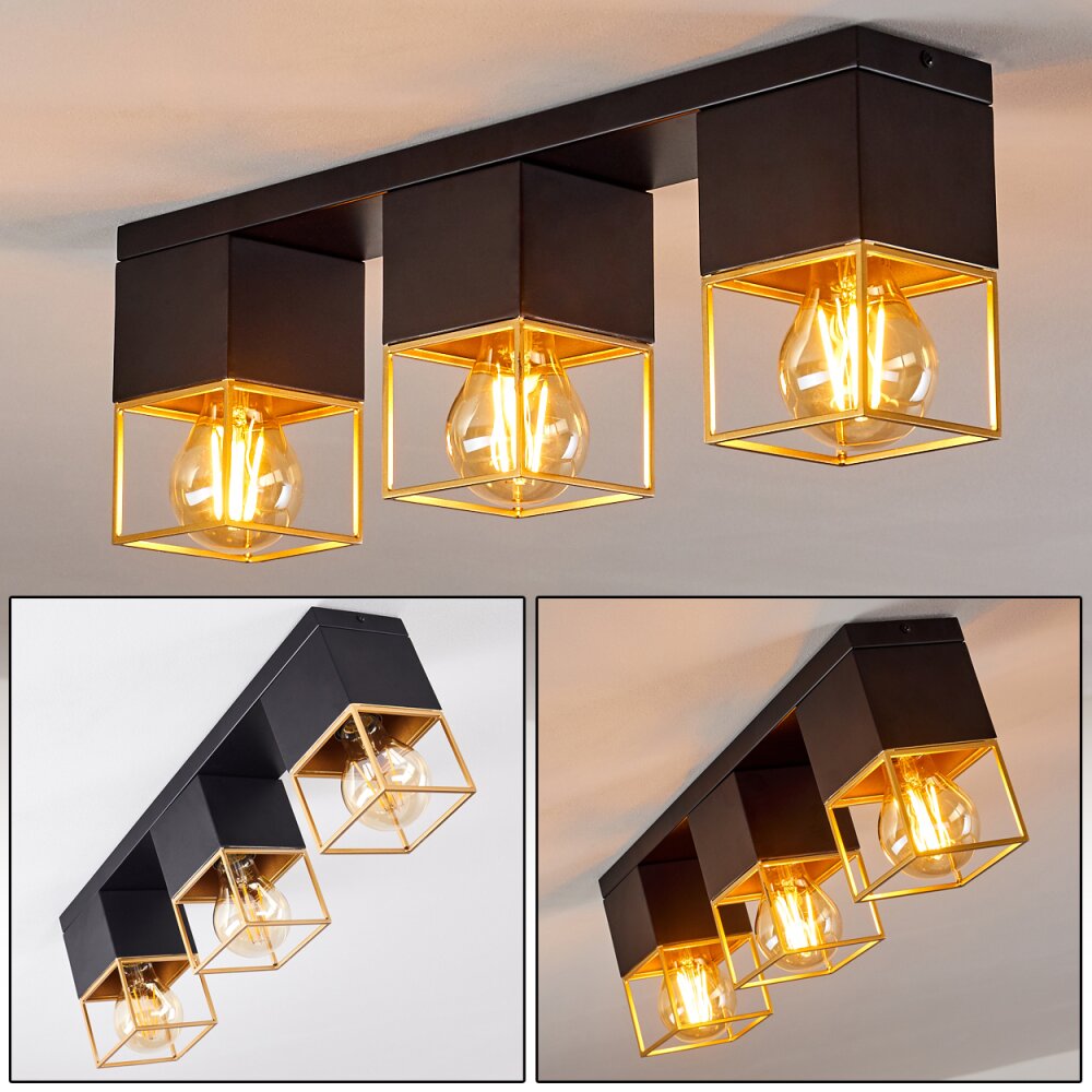 Agawam Plafondlamp Goud, Messing, Zwart, 3-lichts main product photo
