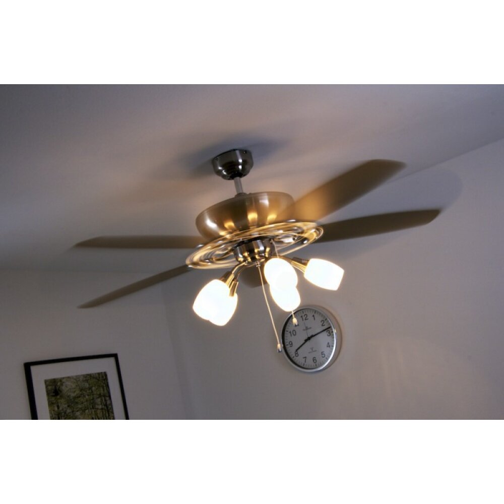 Globo JERRY Ventilator Chroom, roestvrij staal, Nikkel mat, 5-lichts