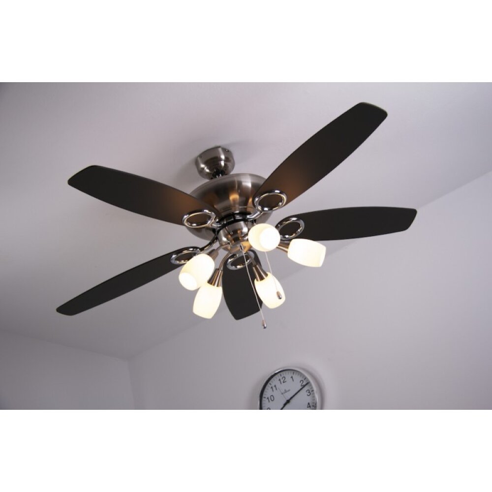 Globo JERRY Ventilator Chroom, roestvrij staal, Nikkel mat, 5-lichts