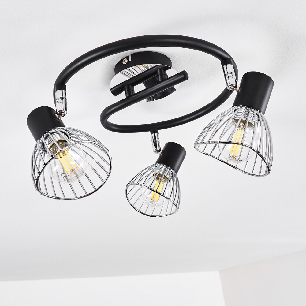 Burkal Plafondlamp Chroom, Zwart, 3-lichts