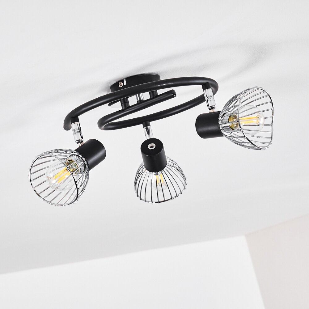 Burkal Plafondlamp Chroom, Zwart, 3-lichts