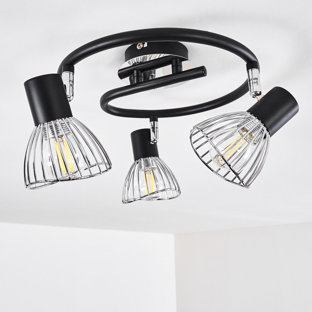 Burkal Plafondlamp Chroom, Zwart, 3-lichts