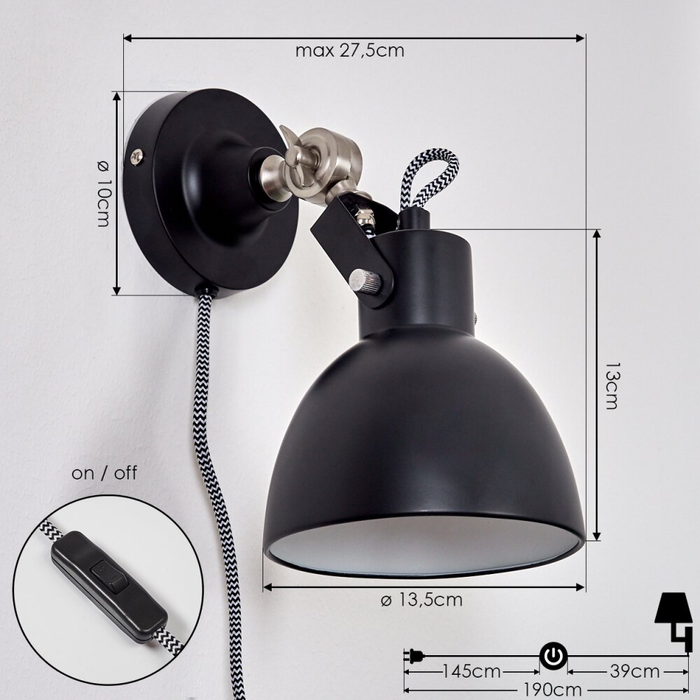Tilton Wandlamp Nikkel mat, Zwart, 1-licht