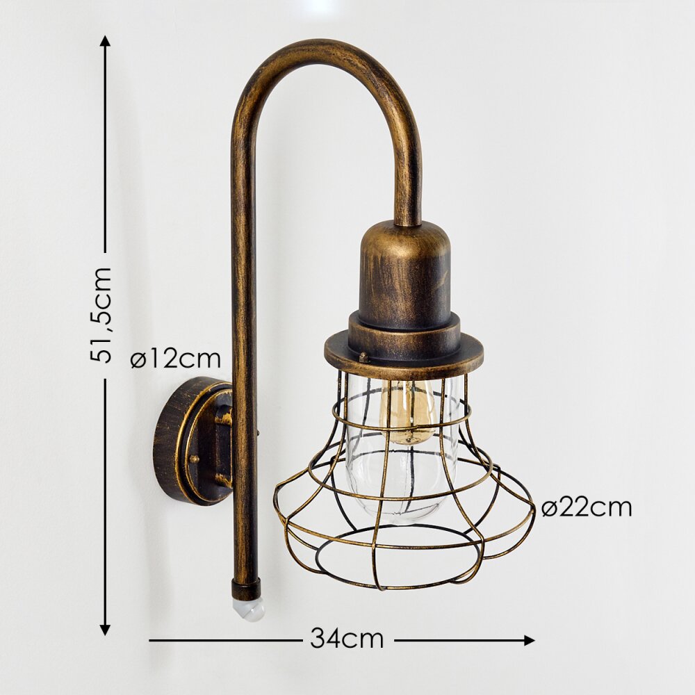 Borkan Buiten muurverlichting Bruin, Goud, 1-licht, Bewegingsmelder