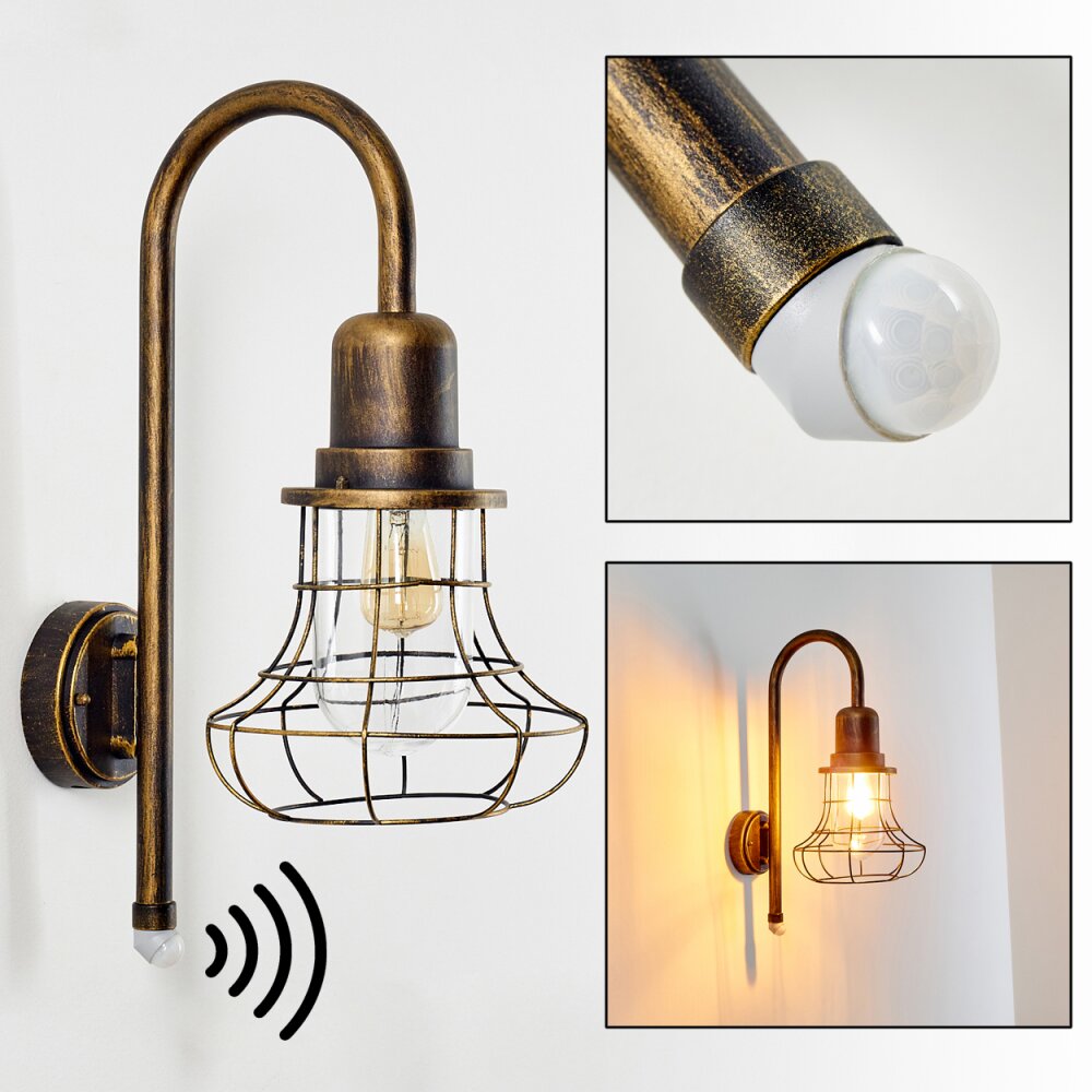 Borkan Buiten muurverlichting Bruin, Goud, 1-licht, Bewegingsmelder