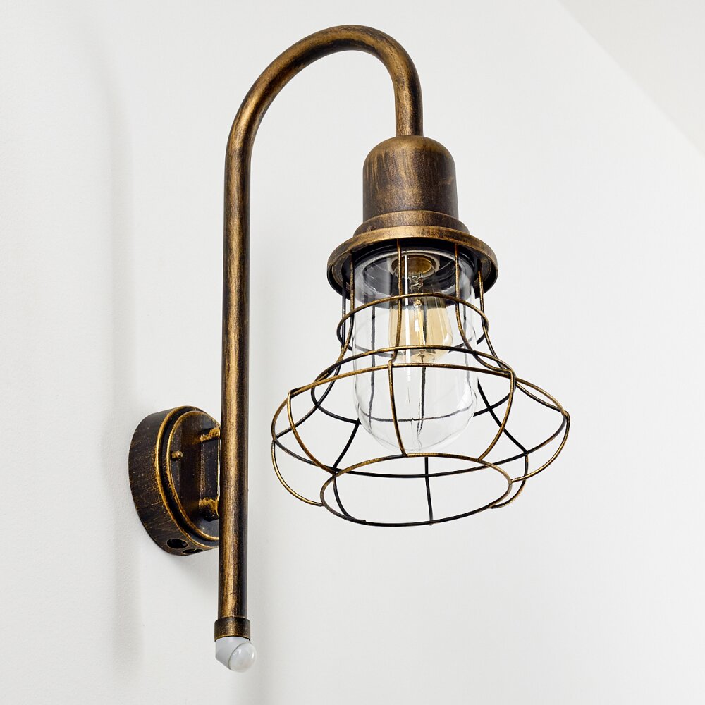 Borkan Buiten muurverlichting Bruin, Goud, 1-licht, Bewegingsmelder