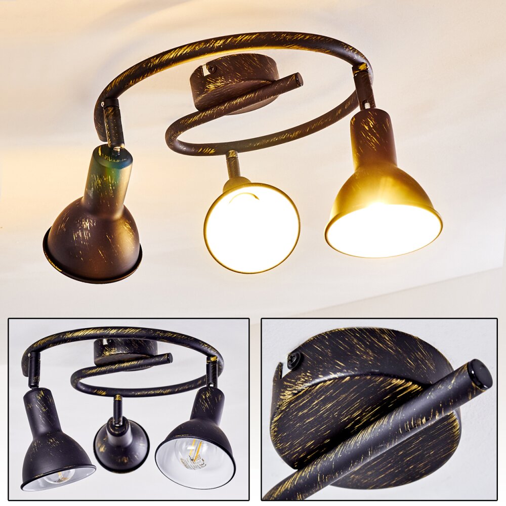 Polmak Plafondlamp Zwart-Goud, 3-lichts main product photo