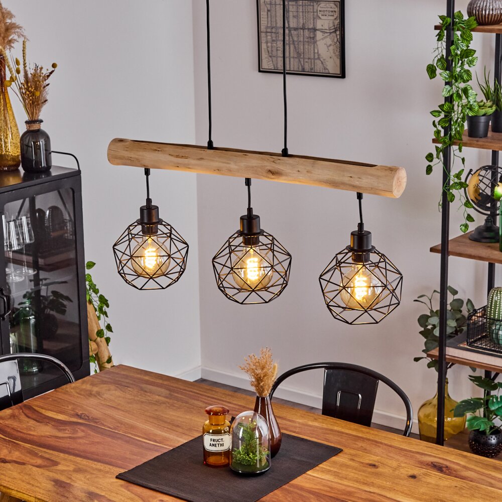 Bacabal Hanglamp Hout licht, Zwart, 3-lichts main product photo