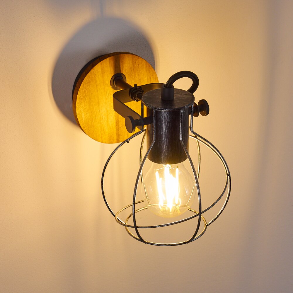 Sundsvall Muurlamp Hout donker, Zwart, 1-licht