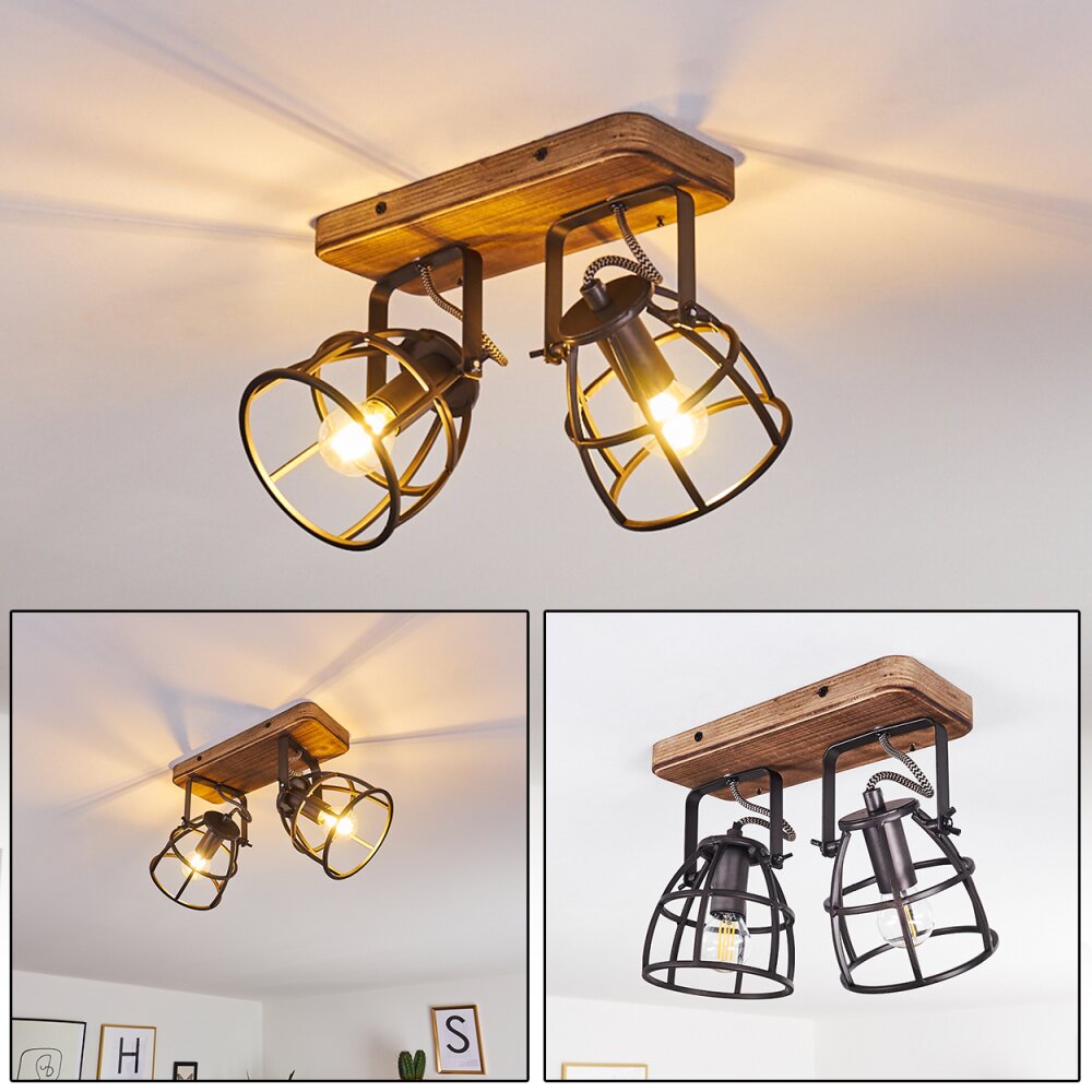 Haervej Plafondlamp Hout donker, Zwart, 2-lichts main product photo