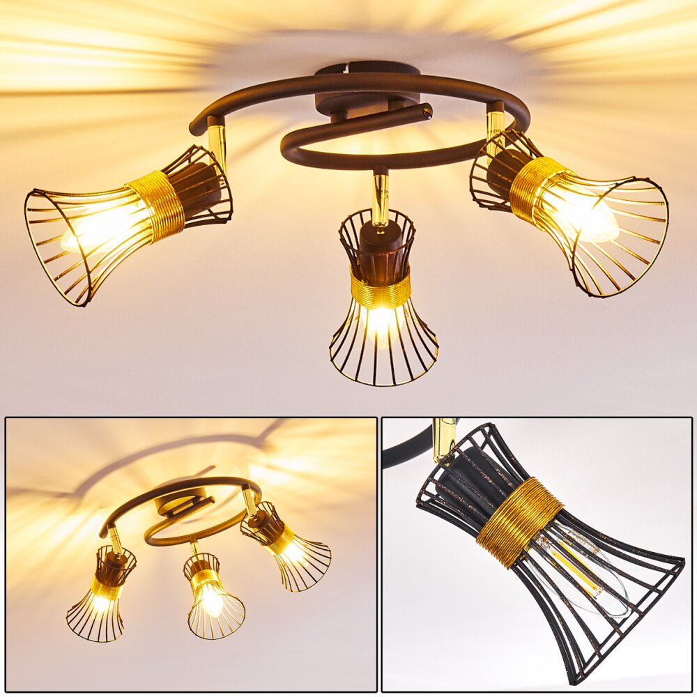 Ayen Plafondlamp Zwart-Goud, 3-lichts main product photo