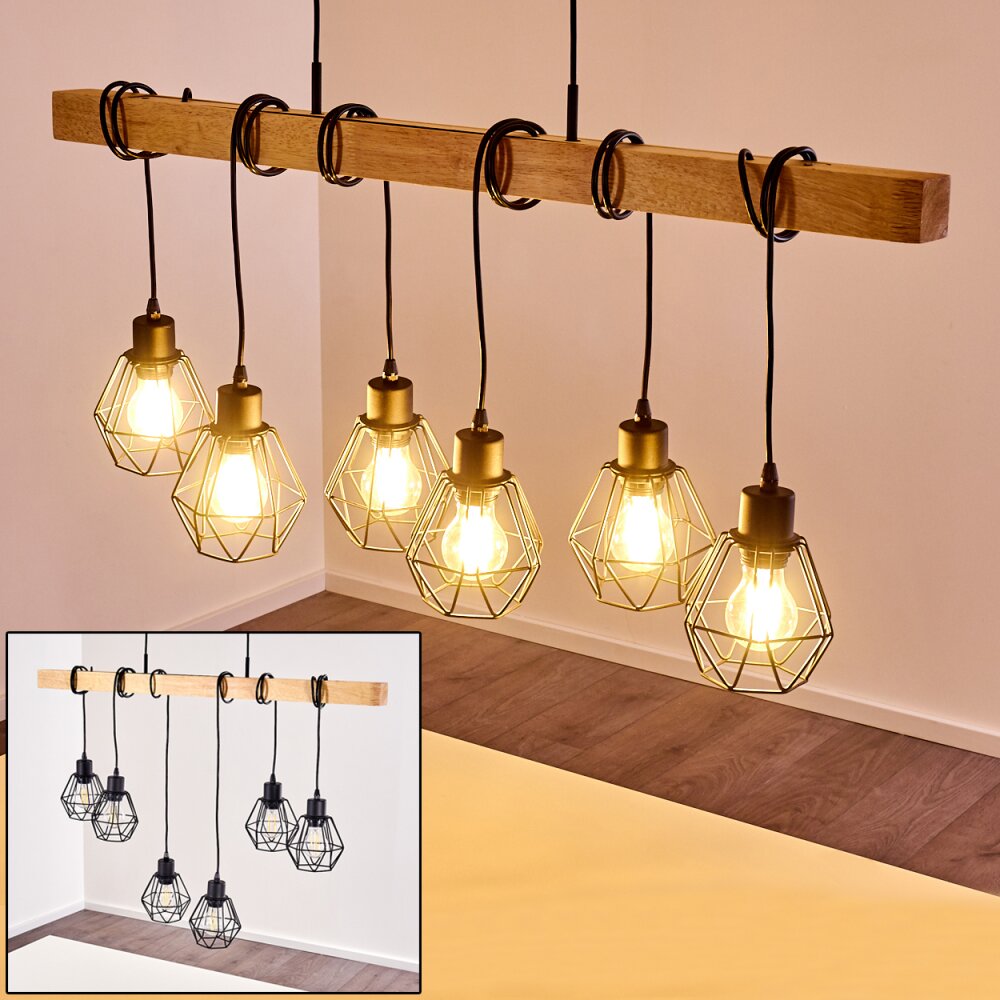 Barbengo Hanglamp Hout licht, Zwart, 6-lichts main product photo