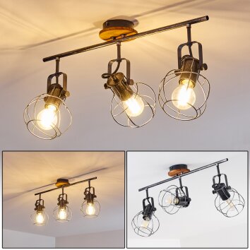 Sundsvall Plafondlamp Hout donker, Zwart, 3-lichts