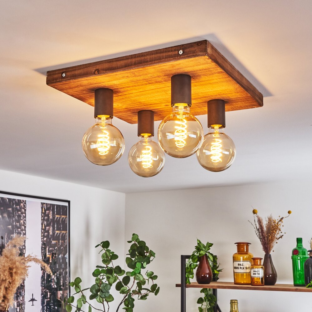Amnicon Plafondlamp Hout donker, Zwart, 4-lichts main product photo