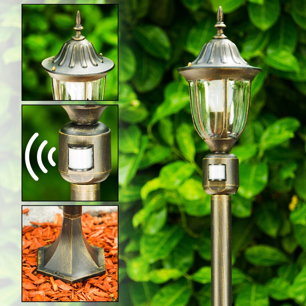 Ribadeo Padverlichting Zwart-Goud, 1-licht, Bewegingsmelder main product photo