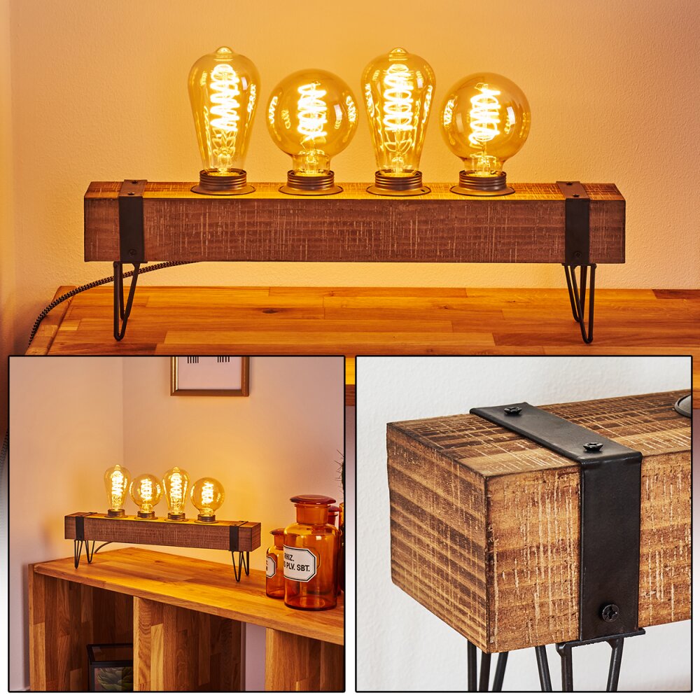 Montgomery Tafellamp Hout licht, Zwart, 4-lichts main product photo