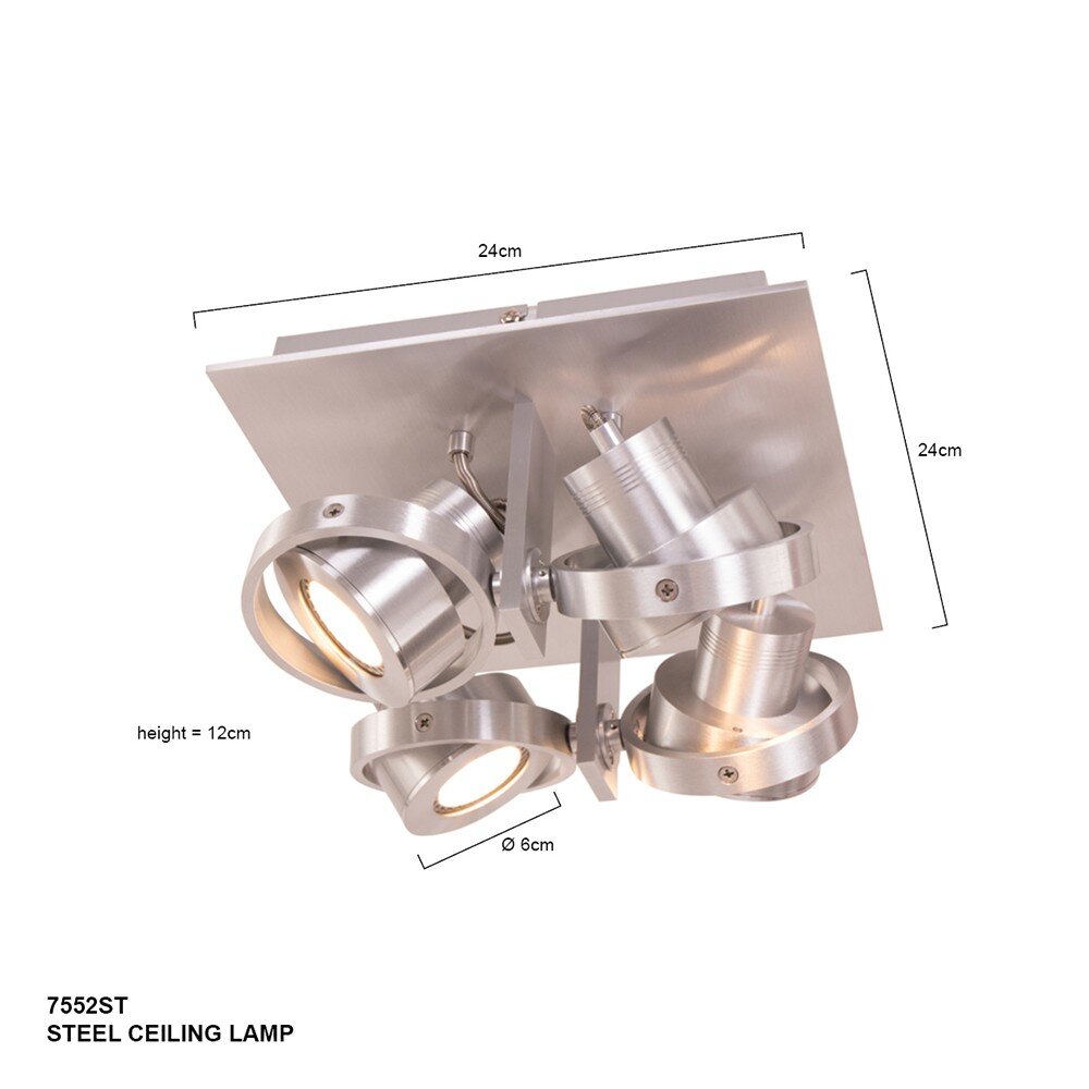Steinhauer Quatro Plafond spot LED roestvrij staal, 4-lichts