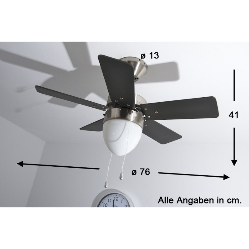 Globo MARVA Ventilator roestvrij staal, Grijs, Nikkel mat, Wit, 1-licht