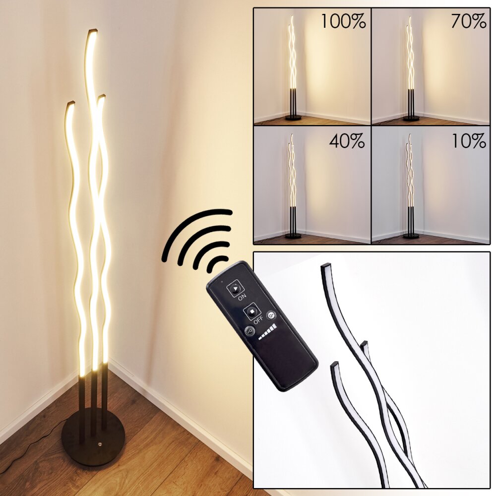 Mapleton Staande lamp LED Zwart, 3-lichts, Afstandsbediening main product photo
