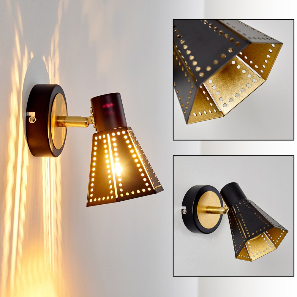 Vantaa Muurlamp Zwart-Goud, 1-licht main product photo