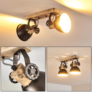 Orny Plafondlamp Antraciet, Hout licht, 2-lichts
