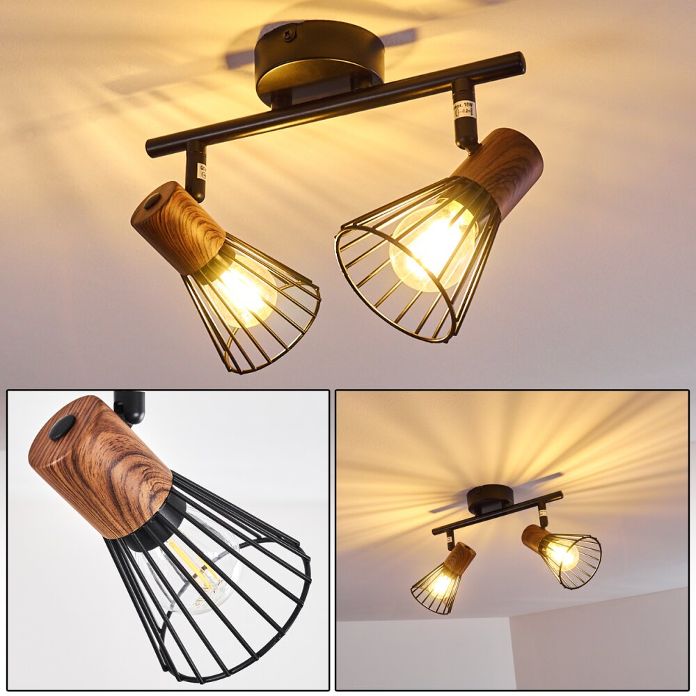 Errested Plafondlamp Hout donker, Zwart, 2-lichts main product photo
